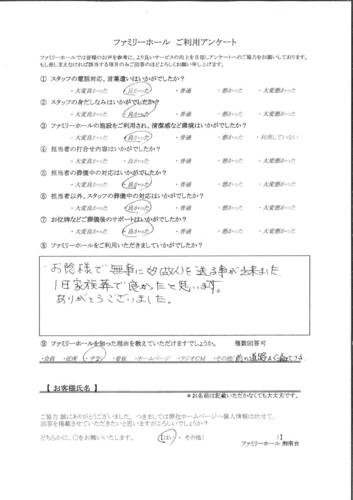 お蔭様で無事に母を送る事が出来ました。