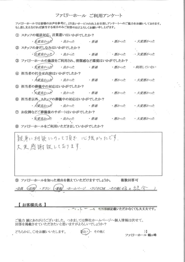 親身に相談にのって頂き心強かったです。大変感謝しております。