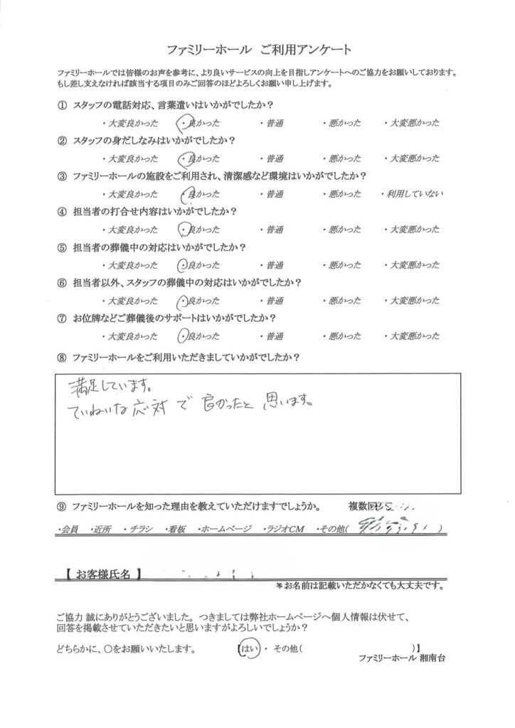 満足しています。ていねいな応対で良かったと思います。
