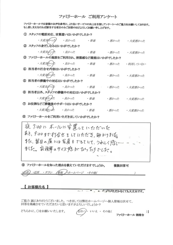 家族葬のサイズ感がぴったりでした。