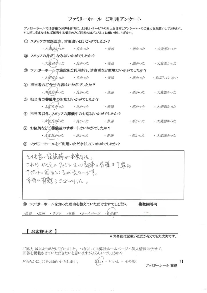 とても良い家族葬が出来ました。