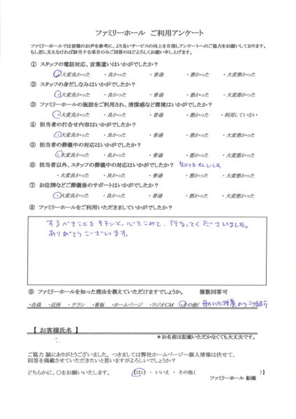 するべきことをキチンと、心をこめて、行ってくださいました。ありがとうございます。