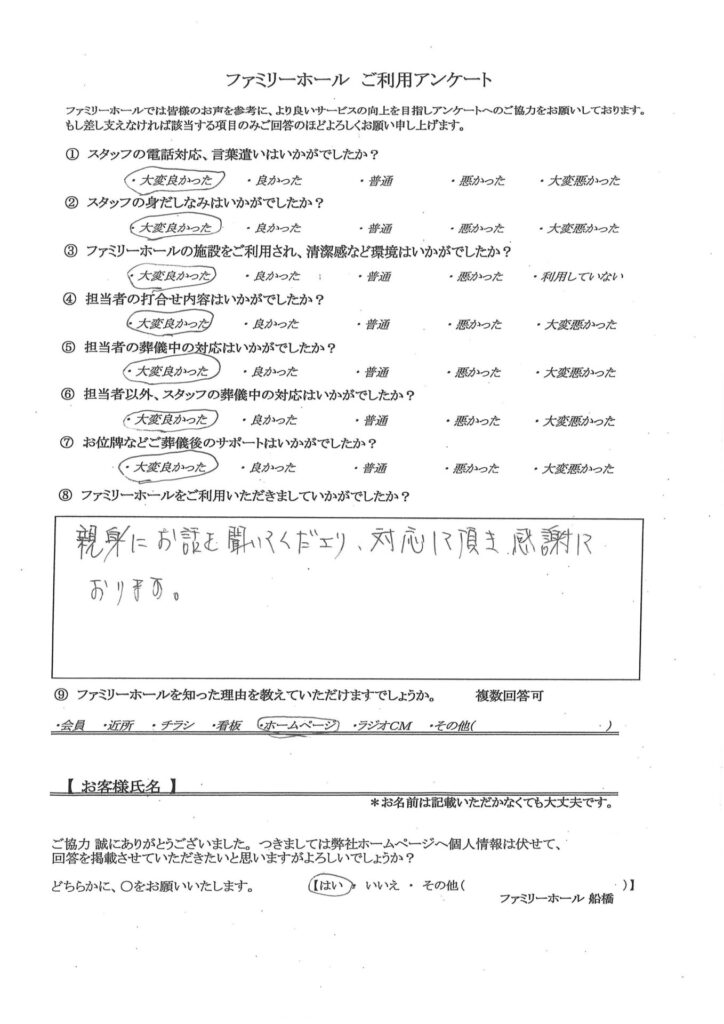 親身にお話を聞いてくださり、対応して頂き感謝しております。