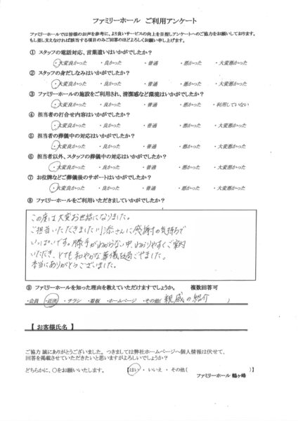 とても和やかな葬儀を過ごせました。