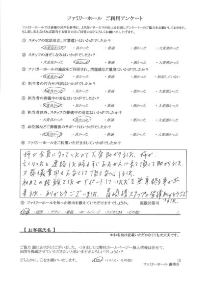 初めての経験でしたが、サポートしていただき無事終えることができました。